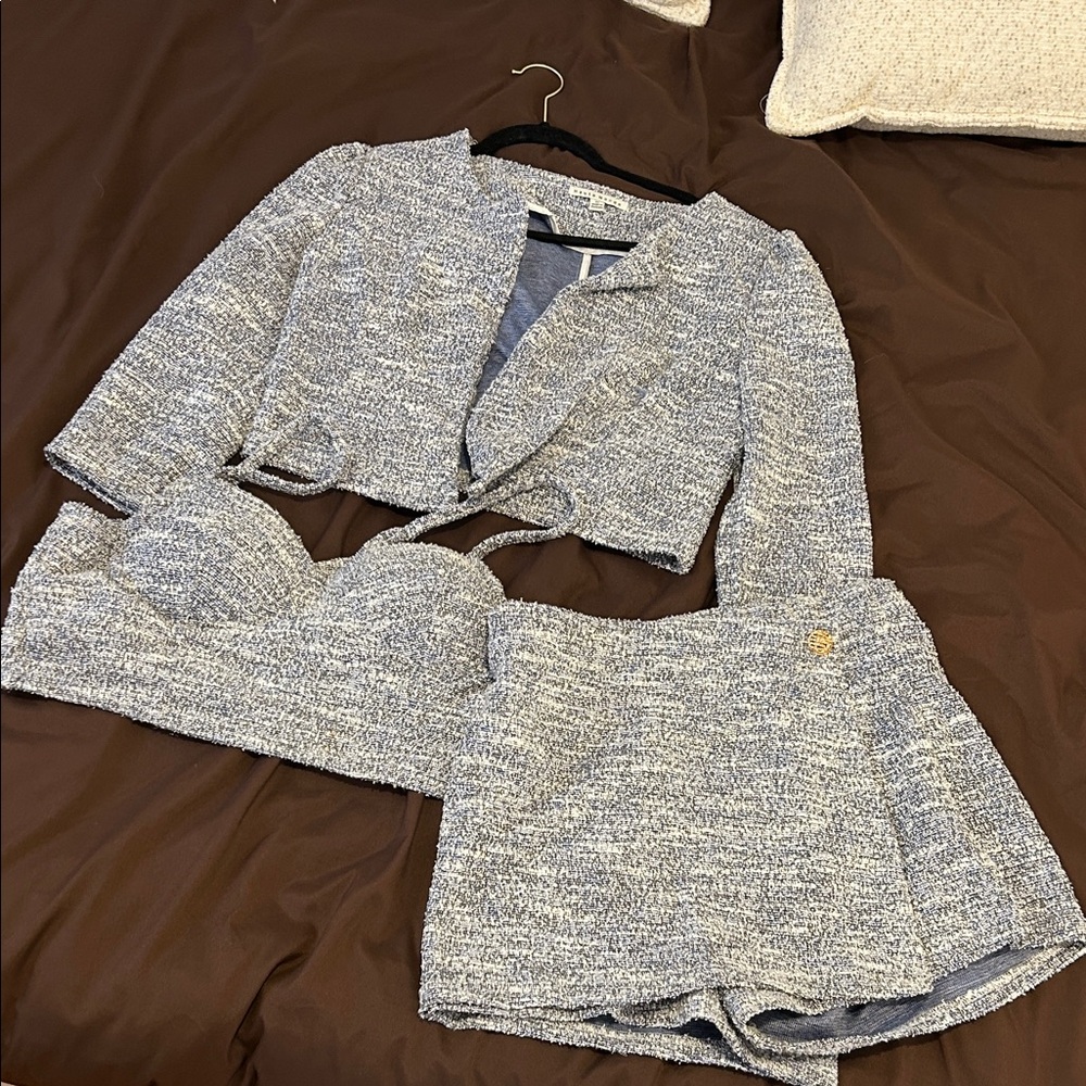 Chic Tweed Blazer and Skirt Set
